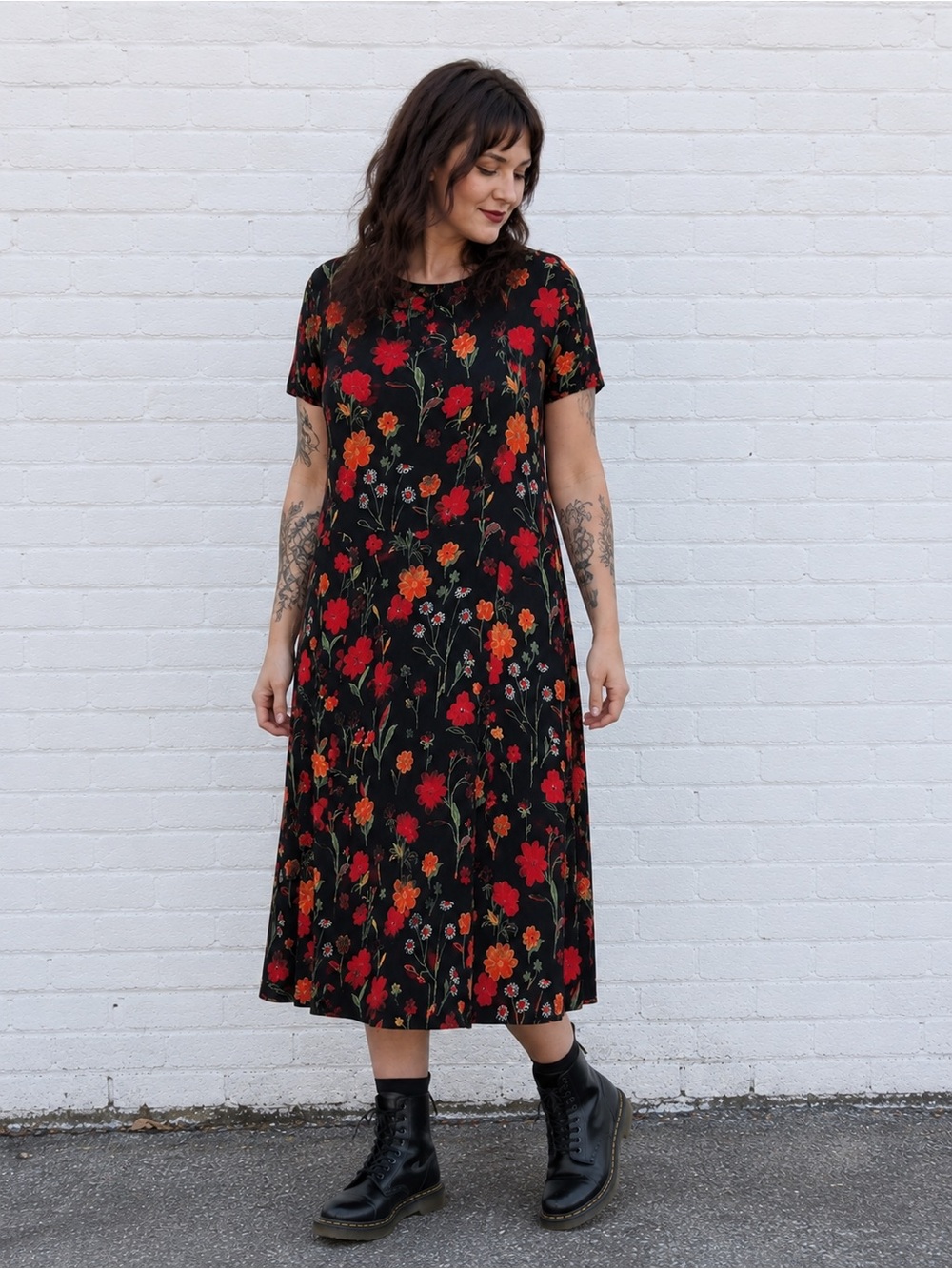 Vintage 90s Black Floral Midi Dress Womens Large Whimsigoth Grunge Cottagecore - Picture 2 of 11